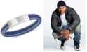 LEGACY for MEN by Simone I. Smith Men's Blue Leather Braided Bracelet in Stainless Steel